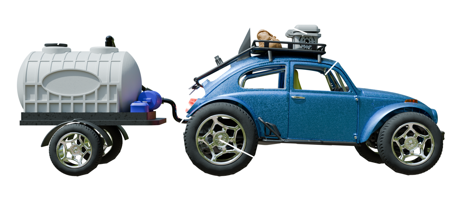 Side profile schematic of the Doom Buggy and pump trailer